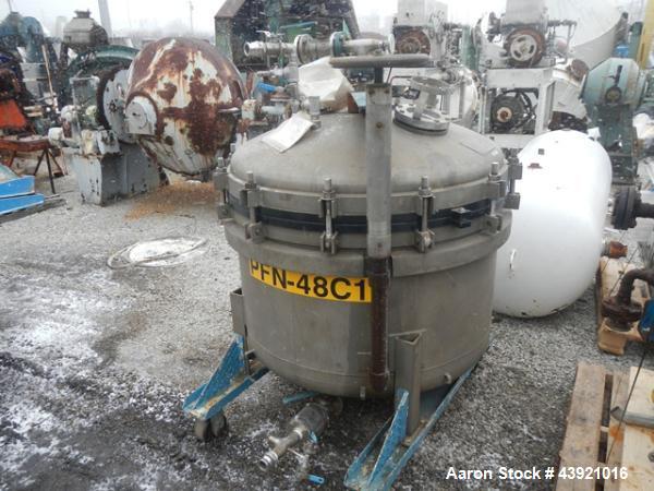 Used Duriron Nutsche Filter, 1.16 Square Meter Surface Area. 304 stainless steel construction. Approximate 4' diameter, Internal rated 50 psi / Full Vacuum at 150 degrees F. Haylar lined body and top...