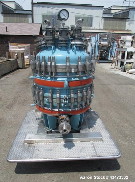 Used Estrella Glass Lined Nutsche Filter, 0.5 Square Meter, Type 32. 32" Diameter internal rated 50 psi & Full Vacuum at 350 degrees F. Jacket rated 100 psi at 350 degrees F. 103.5 Gallon capacity, r...