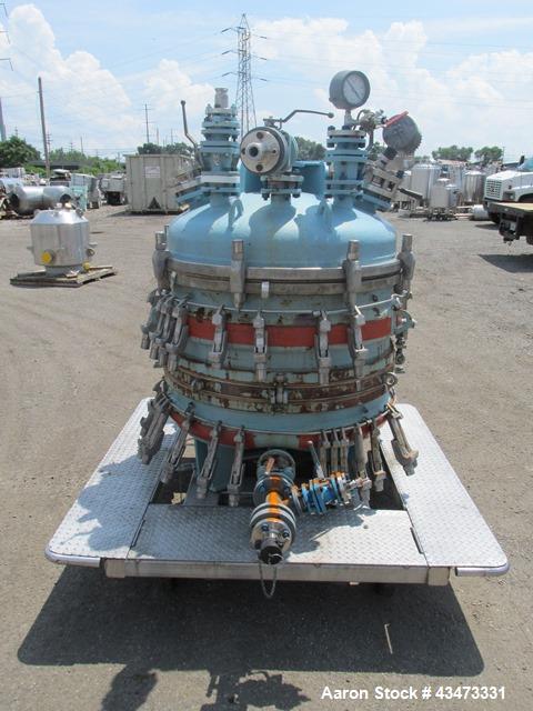Used Estrella Glass Lined Nutsche Filter, 0.78 Square Meter, Type 40. 40" Diameter internal rated 50 psi & Full Vacuum at 350 degrees F. Jacket rated 100 psi at 350 degrees F. 176 Gallon capacity, re...