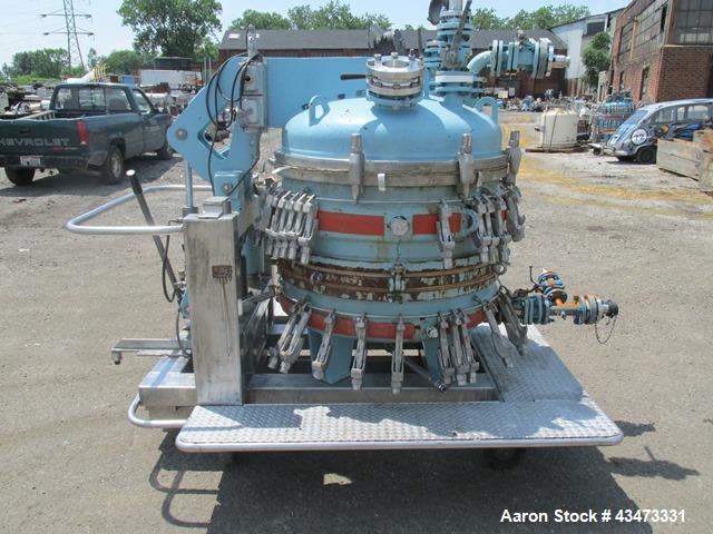 Used Estrella Glass Lined Nutsche Filter, 0.78 Square Meter, Type 40. 40" Diameter internal rated 50 psi & Full Vacuum at 350 degrees F. Jacket rated 100 psi at 350 degrees F. 176 Gallon capacity, re...