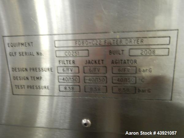 Used GL Filtration Nutsche Filter Dryer, Model FD-80