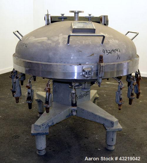 Used Koehler Bosshart Nutsche Filter, Approximate 1 Square Meter, 316 Stainless Steel. 48" (1219 mm) diameter perforated plate, Clamped dished top and bottom, internal rated -1/4 bar (- 14.5/58 psi) ...