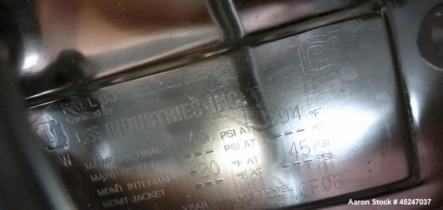 Used Stainless Steel Lee Industries Pressure Gravity Filter, Model GF06