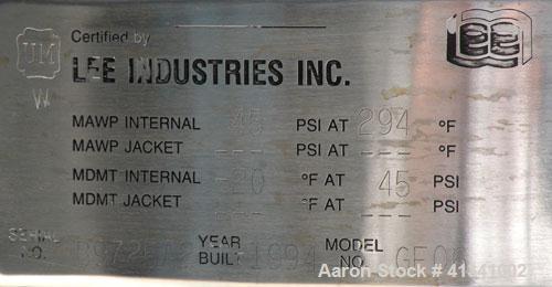 Used Lee Industries Nutsche Type Filter, approximate .06 square meter, model GF06, stainless steel. Approximately 22" diameter x 11-1/2" deep, bolt on flat top and bottom. Internal rated 45 psi at 29...