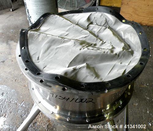 Used Lee Industries Nutsche Type Filter, approximate .06 square meter, model GF06, stainless steel. Approximately 22" diameter x 11-1/2" deep, bolt on flat top and bottom. Internal rated 45 psi at 29...