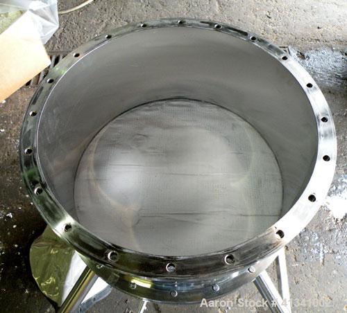 Used Lee Industries Nutsche Type Filter, approximate .06 square meter, model GF06, stainless steel. Approximately 22" diameter x 11-1/2" deep, bolt on flat top and bottom. Internal rated 45 psi at 29...