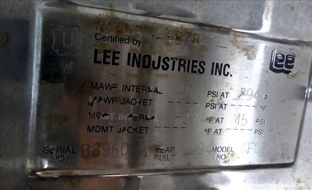 Used Stainless Steel Lee Industries Pressure Gravity Filter, Model GF06