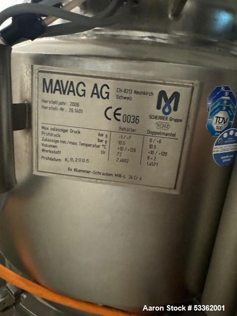 Mavig AG Lab-Pilot Scale Filter/Dryer, Pressure rated Vessel.