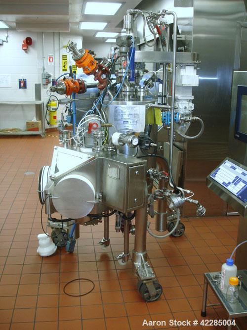 Used PSL/Powder Systems LTD Nutsche Filter Dryer, 0.125 square meter, Hastelloy C22. Internal rated 87 psi and full vacuum at 329 deg F, 316L stainless steel jacket rated 87 psi and full vacuum at 32...