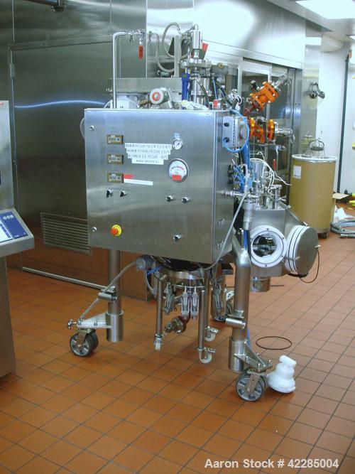 Used PSL/Powder Systems LTD Nutsche Filter Dryer, 0.125 square meter, Hastelloy C22. Internal rated 87 psi and full vacuum at 329 deg F, 316L stainless steel jacket rated 87 psi and full vacuum at 32...