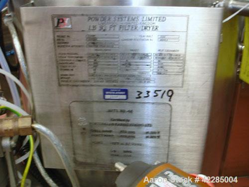 Used PSL/Powder Systems LTD Nutsche Filter Dryer, 0.125 square meter, Hastelloy C22. Internal rated 87 psi and full vacuum at 329 deg F, 316L stainless steel jacket rated 87 psi and full vacuum at 32...