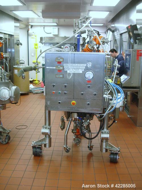 Used PSL/Powder Systems LTD Nutsche Filter Dryer, 0.125 square meter, Hastelloy C22. Internal rated 87 psi and full vacuum at 329 deg F, 316L stainless steel jacket rated 87 psi and full vacuum at 32...
