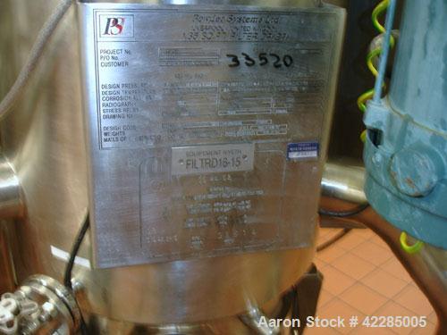 Used PSL/Powder Systems LTD Nutsche Filter Dryer, 0.125 square meter, Hastelloy C22. Internal rated 87 psi and full vacuum at 329 deg F, 316L stainless steel jacket rated 87 psi and full vacuum at 32...