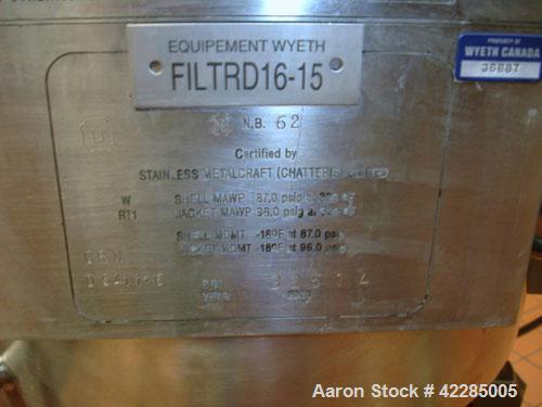 Used PSL/Powder Systems LTD Nutsche Filter Dryer, 0.125 square meter, Hastelloy C22. Internal rated 87 psi and full vacuum at 329 deg F, 316L stainless steel jacket rated 87 psi and full vacuum at 32...