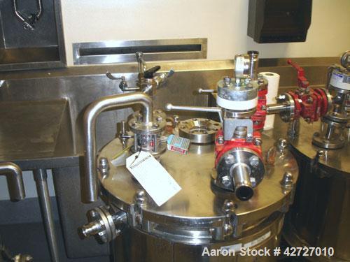 Used Steri Technologies Pressure Nutsche Filter, 0.18 Square Meter, Hastelloy C276. 20" Diameter x 20" straight side, flat bolt on top, removable bottom, rated 100 psi and full vacuum at +35/-5 F int...