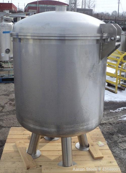 Used Buchner Nutsche Style Filter, Approximate 0.6 Square Meter, 304 Stainless Steel. 36" Diameter x 29" deep, hinged dish top, dish bottom. 4" Top inlet, 4" side bottom outlet, 2" center bottom outl...