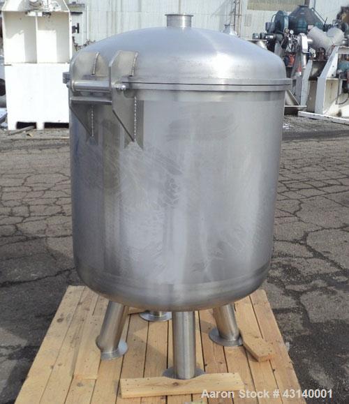 Used Buchner Nutsche Style Filter, Approximate 0.6 Square Meter, 304 Stainless Steel. 36" Diameter x 29" deep, hinged dish top, dish bottom. 4" Top inlet, 4" side bottom outlet, 2" center bottom outl...