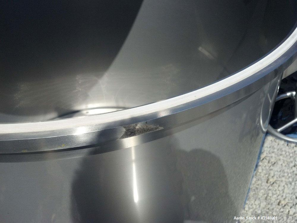 Used Buchner Nutsche Style Filter, Approximate 0.6 Square Meter, 304 Stainless Steel. 36" Diameter x 29" deep, hinged dish top, dish bottom. 4" Top inlet, 4" side bottom outlet, 2" center bottom outl...