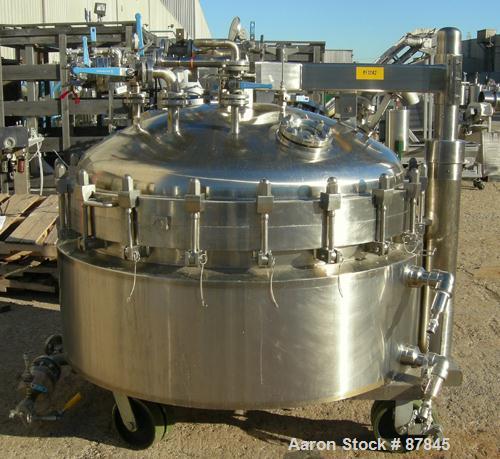 USED: Northland Stainless portable pressure Nutsche type filter, approximately 1.5 square meter, 316L stainless steel. Approximately 60" diameter x 24" straight side. Dish bolt on top, dish bottom. I...