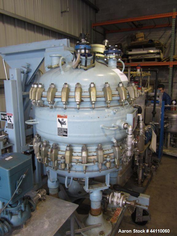 Used Pfaudler Glass Lined Nutsche Filter, 5.6 Sq. Ft. Built 2005, S # J063345, NB # 51500, rated 50/fv @ 450 internal, 150/FV @ 450 jacket