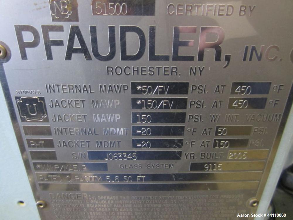 Used Pfaudler Glass Lined Nutsche Filter, 5.6 Sq. Ft. Built 2005, S # J063345, NB # 51500, rated 50/fv @ 450 internal, 150/FV @ 450 jacket
