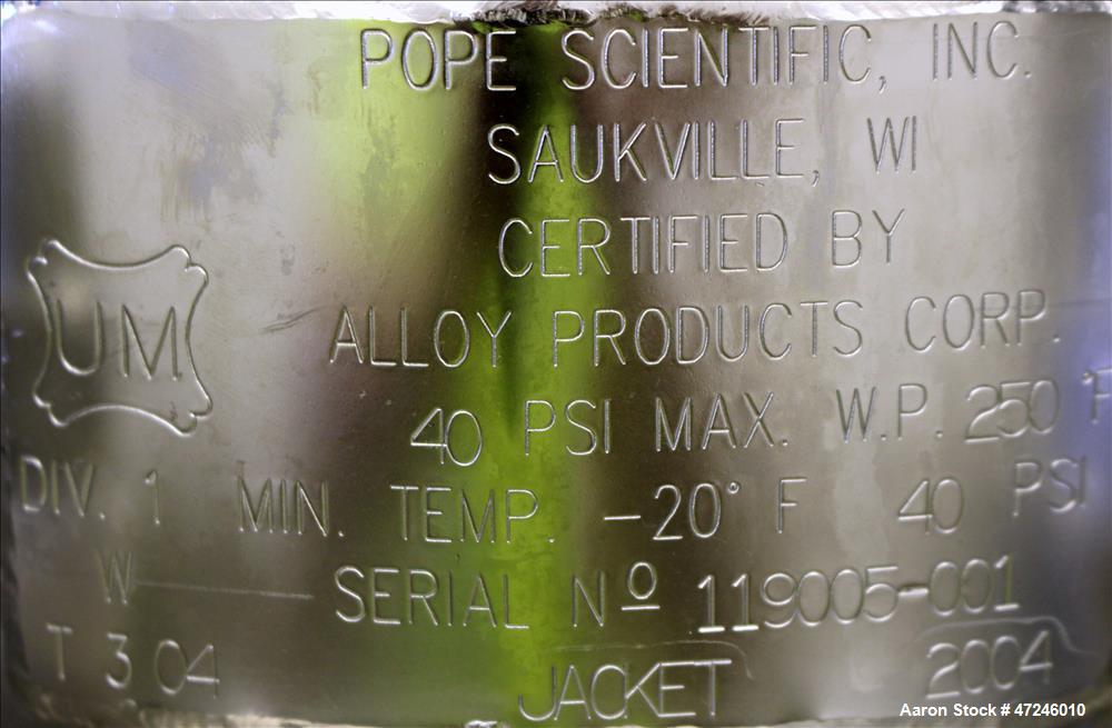 Used Pope Scientific Nutsche Filter, 18.9 liter, 316L Stainless Steel