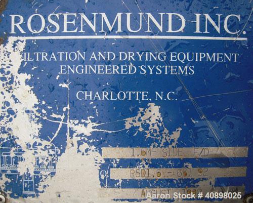 Used Rosenmund 1.6 Square Meter Agitated Nutsche Filter Dryer, Model RSD 1.6-662-92. 316L stainless steel construction, 960 liter capacity, rated 50 psi and full vacuum at 350 deg F internal, jackete...