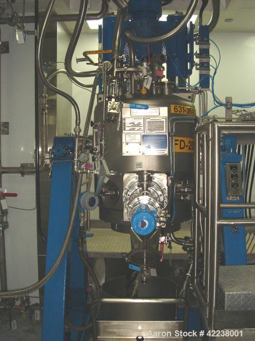 Used Rosenmund Agitated Nutsche Filter, 0.3 square meter, 316L stainless steel. 185 liter capacity, 24" diameter bottom plate, rated 90 psi and full vacuum at 350 F internal, 304L stainless steel jac...