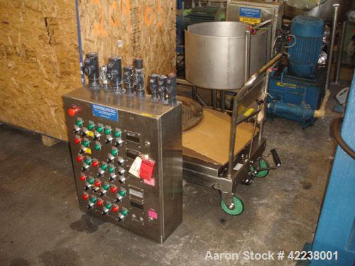 Used Rosenmund Agitated Nutsche Filter, 0.3 square meter, 316L stainless steel. 185 liter capacity, 24" diameter bottom plate, rated 90 psi and full vacuum at 350 F internal, 304L stainless steel jac...
