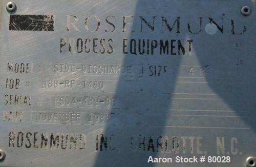 Used Rosenmund Filter Dryer, 4 Square Meter, Model Side Discharge, 316L Stainless Steel Product Contact Areas. Vessel 95" diameter x 42" straight side, dished top, flat bottom. Internal rated 50 psi ...