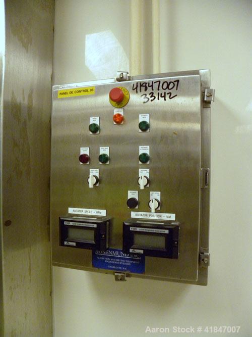 Used Rosenmund Filter Dryer, 4 Square Meter, Model 4M2 Side Discharge, 316L Stainless Steel. Approximately 94" diameter x 42" straight side. Dished top, flat removable bottom with filter plate. Inter...
