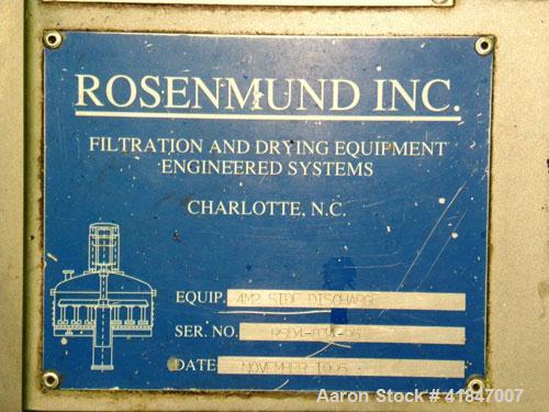 Used Rosenmund Filter Dryer, 4 Square Meter, Model 4M2 Side Discharge, 316L Stainless Steel. Approximately 94" diameter x 42" straight side. Dished top, flat removable bottom with filter plate. Inter...