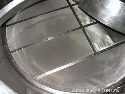 Used Rosenmund Filter Dryer, 4 Square Meter, Model 4MS Side Discharge, 316L Stainless Steel. Approximately 96" diameter x 36" straight side. Dished top, flat removable bottom with filter plate. Inter...