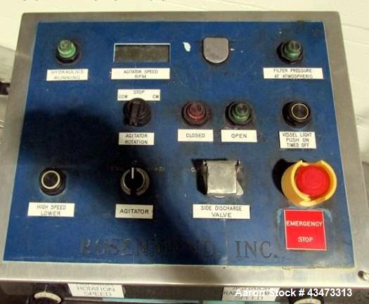 Used Rosenmund Filter Dryer, 0.6 Square Meter, 316L Stainless Steel. Internal rated 50 psi & Full Vacuum at 350 degrees F, 304 stainless steel jacket rated 90 psi & Full Vacuum at 350 degrees F. Side...