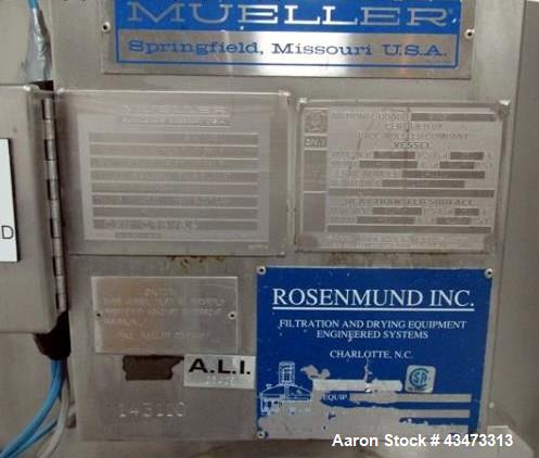Used Rosenmund Filter Dryer, 0.6 Square Meter, 316L Stainless Steel. Internal rated 50 psi & Full Vacuum at 350 degrees F, 304 stainless steel jacket rated 90 psi & Full Vacuum at 350 degrees F. Side...