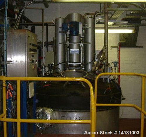 Used Rosenmund Nutsche Filter Dryer, Model RND2, 2.4 sq m (25.8 sq feet), 316L stainless steel, center bottom discharge, 2870 liter (758 gallon) and 1800 mm (71'') diameter x 700 mm (27.5'') straight...