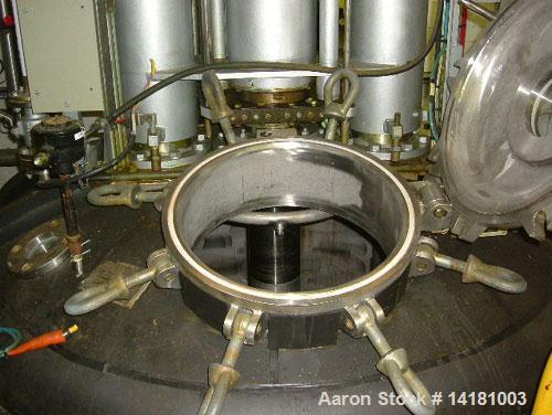 Used Rosenmund Nutsche Filter Dryer, Model RND2, 2.4 sq m (25.8 sq feet), 316L stainless steel, center bottom discharge, 2870 liter (758 gallon) and 1800 mm (71'') diameter x 700 mm (27.5'') straight...