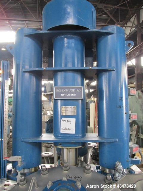 Used Rosenmund Nutsche Filter, 1 Square Meter, Model RSD-1-359-85, 316L Stainless Steel. 46" dia x 26" straight side. Internal rated 50 psi at 302 degrees F. 7.5/5 hp Two speed agitator, 460 volt XP ...