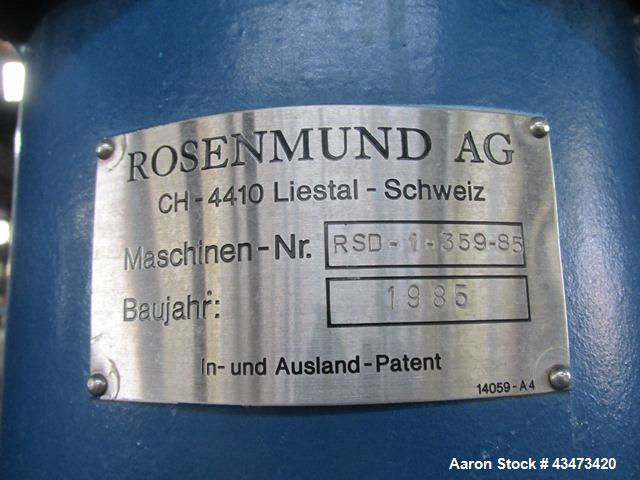 Used- Rosenmund Nutsche Filter, 1 Square Meter, Model RSD-1-359-85, 316L Stainless Steel. 46" dia x 26" straight side. Inter...