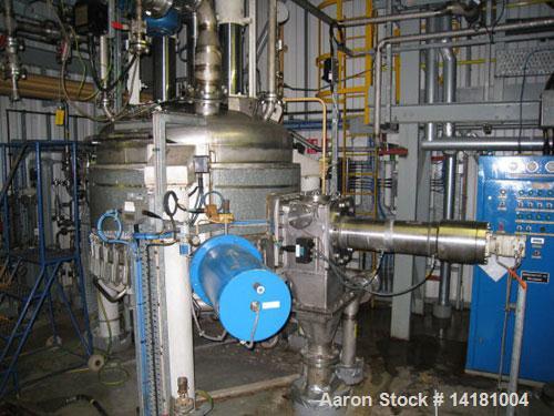 Used Rosenmund Nutsche Filter Dryer, 1.6 sq m (17 sq feet), built 1989, Model RSD. Material of contruction 316L stainless steel, 3992mm (11') total height, 1500mm (5') diameter, side discharge, 7.5 k...