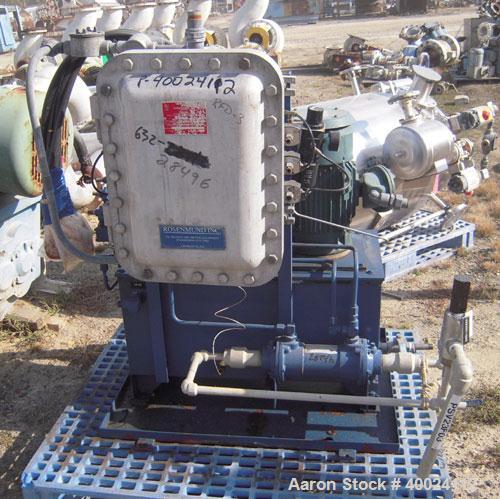 Used Rosenmund Filter Dryer, 6 square meter, Hastelloy C22. 109 3/4" diameter x 36" deep, dished top, flat bottom. Internal rated 100/FV at 302 deg F, jacket rated 100/FV at 302 deg F. (3) blade agit...
