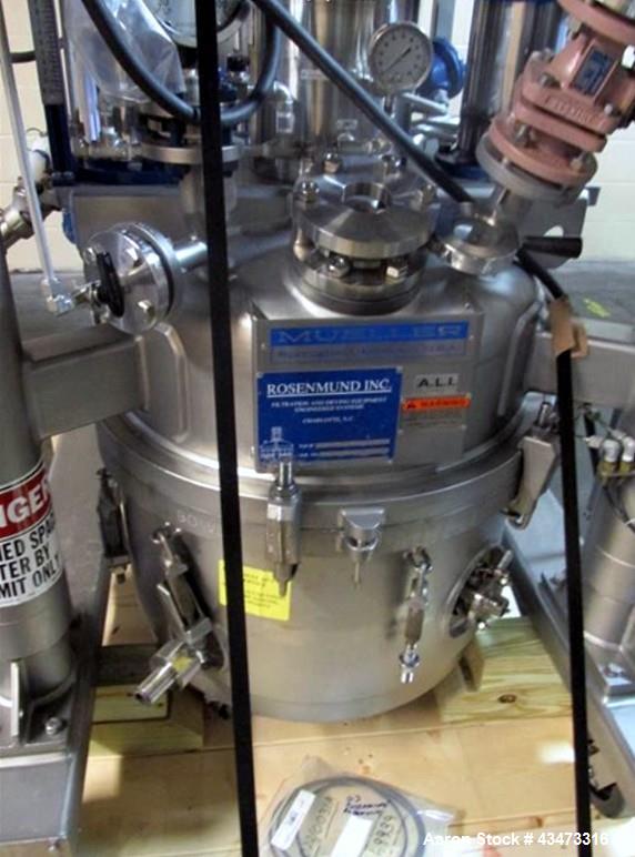 Used Rosenmund Filter Dryer, 0.3 Square Meter. 316L Stainless steel construction, internal rated 50 psi & Full Vacuum at 350 degrees F. 304 Stainless steel jacket rated 90 psi & Full Vacuum at 350 de...