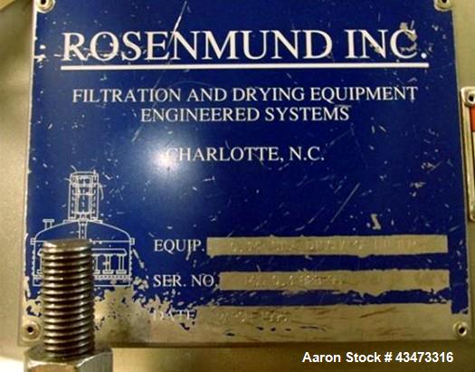 Used Rosenmund Filter Dryer, 0.3 Square Meter. 316L Stainless steel construction, internal rated 50 psi & Full Vacuum at 350 degrees F. 304 Stainless steel jacket rated 90 psi & Full Vacuum at 350 de...
