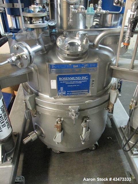 Used Rosenmund Filter Dryer, 0.25 Square Meter, Hastelloy C22. Internal rated 50 psi & Full Vacuum at 350 degrees F. 304 Stainless steel jacket rated 90 psi & Full Vacuum at 350 degrees F. Manual dis...