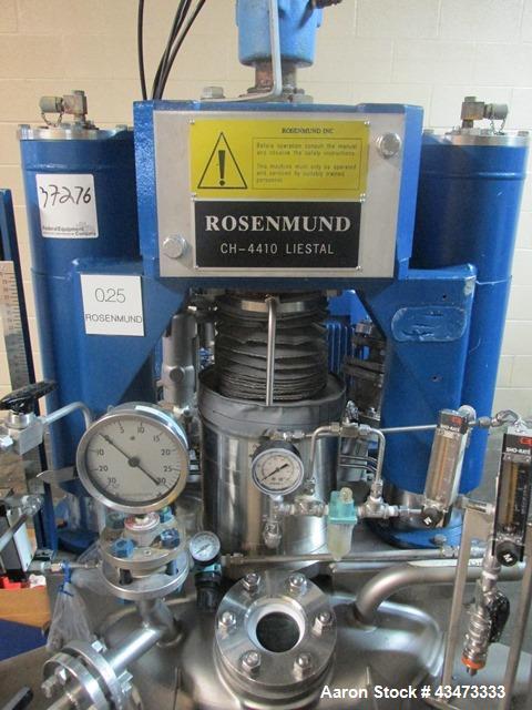 Used Rosenmund Filter Dryer, 0.25 Square Meter, Hastelloy C22. Internal rated 50 psi & Full Vacuum at 350 degrees F. 304 Stainless steel jacket rated 90 psi & Full Vacuum at 350 degrees F. Manual dis...