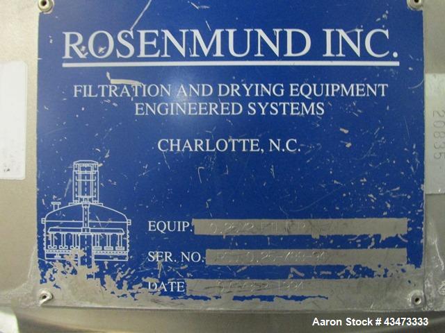 Used Rosenmund Filter Dryer, 0.25 Square Meter, Hastelloy C22. Internal rated 50 psi & Full Vacuum at 350 degrees F. 304 Stainless steel jacket rated 90 psi & Full Vacuum at 350 degrees F. Manual dis...