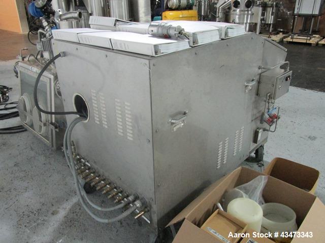 Used Rosenmund Geudu Nutsche Filter Dryer, 0.2 Square Meter, Hastelloy C22. 115 Liter working capacity, 44 liter cake capacity. Internal rated 50 psi & Full Vacuum at 302 degrees F. 316L Stainless st...
