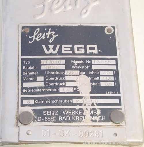 Used Seitz-Wega Lab Size Nutsche Filter Dryer, Type EFT 30-40