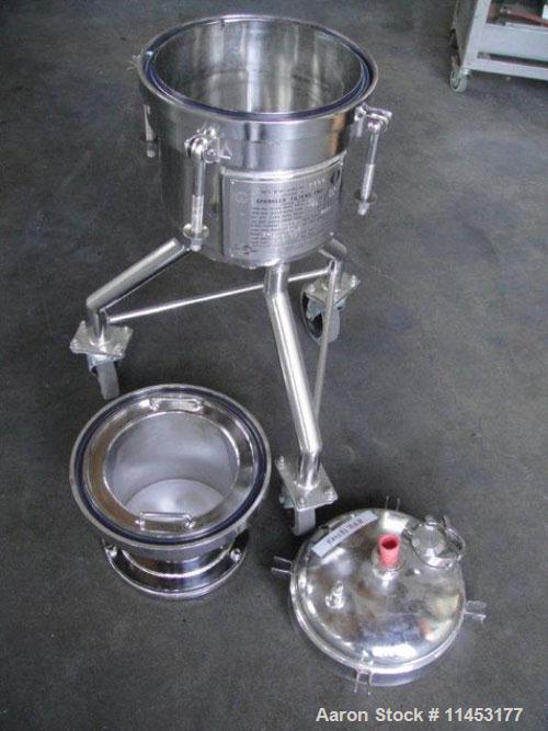 Used Sparkler Nutsche Type Filter, 316 Stainless Steel, Model 8-6.  Rated 60 psi @ 350 deg F internal, removable basket, on legs.  New 2011.