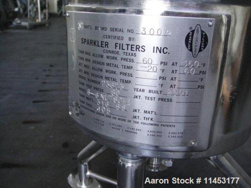 Used Sparkler Nutsche Type Filter, 316 Stainless Steel, Model 8-6.  Rated 60 psi @ 350 deg F internal, removable basket, on legs.  New 2011.